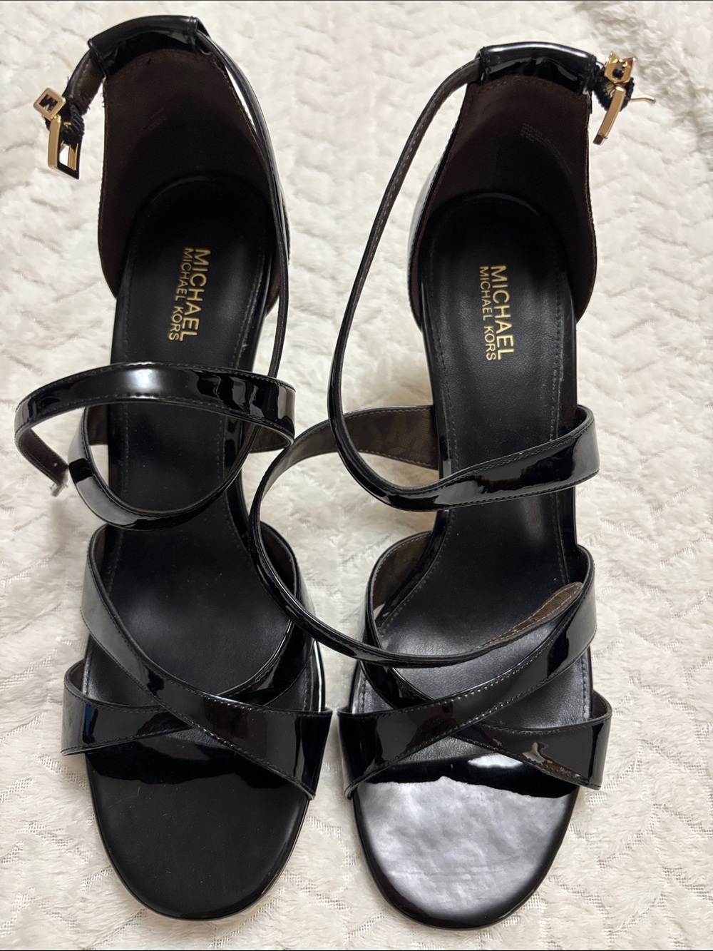Michael Kors Black Patent Crisscross Ankle Strap Heels